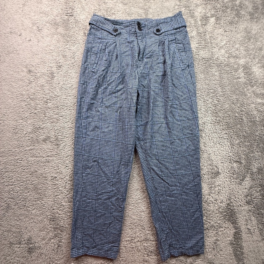 Sundance Womens Blue Gingham Plaid Linen Blend Gathered Amelia Trouser Pant Sz 2